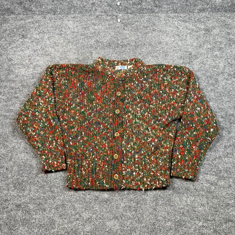 Vintage College Town Women Green Confetti Knit Button Front Cardigan Sweater S